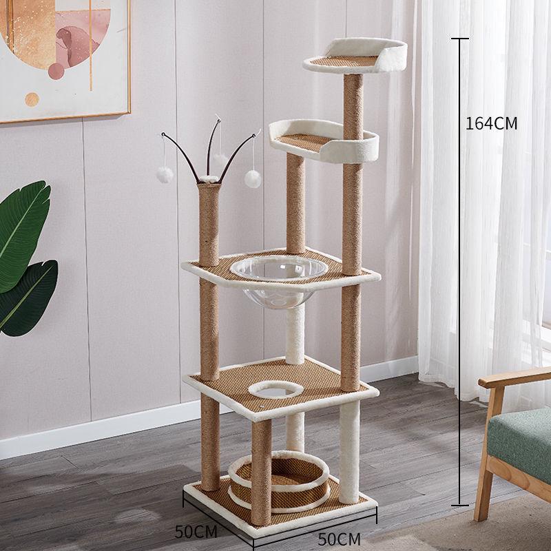 Solid Wood Cat Tree with Bed, Scratching Post, and Bubble Perch for Kittens