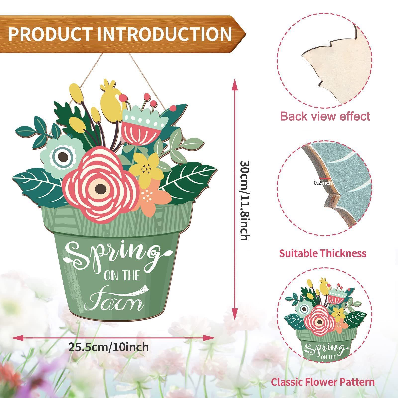 Spring Welcome Wreath Front Door Decor Farmhouse Rustic Wooden Hanging Sign Pendant Porch Wall Home Atmosphere Ornament