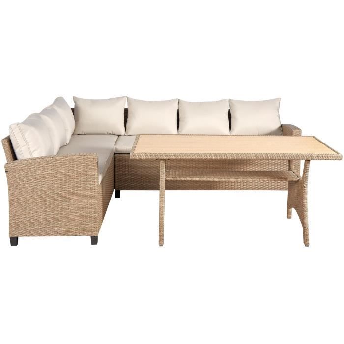 KAPAS Garden Furniture Set - 5 People - Steel and Woven Resin - Beige
