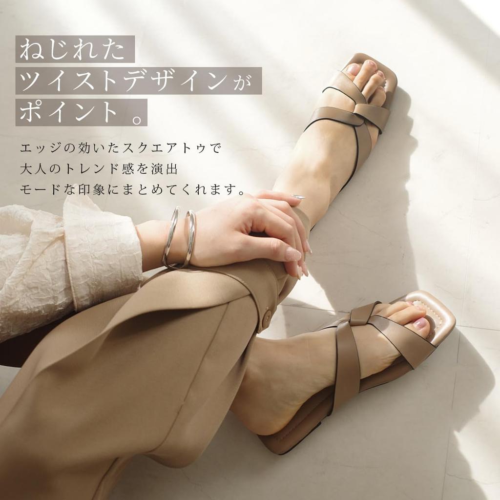 Amiami Twist Sandals Sizes MJ4113 Women's Color-Coordinated (Black (Smooth), 23.0cm-23.5cm)