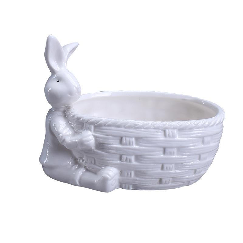 European Desktop Creative Succulent Flower Pot, Simple Modern Home Gardening White Ceramic Flower Pot Home Decoration Rabbit