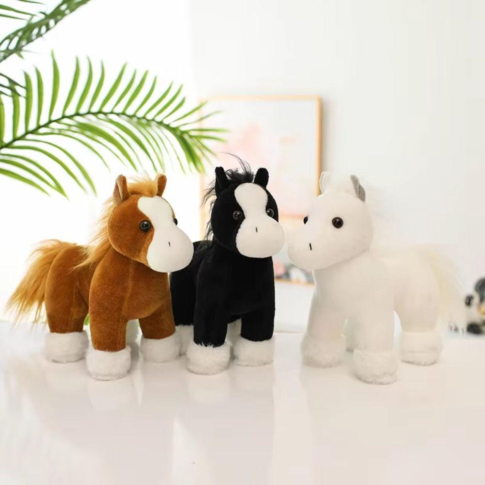 PP Cotton Fine Horse Plush Toy Fluffy Long Hair Horse Stuffed Doll New Year