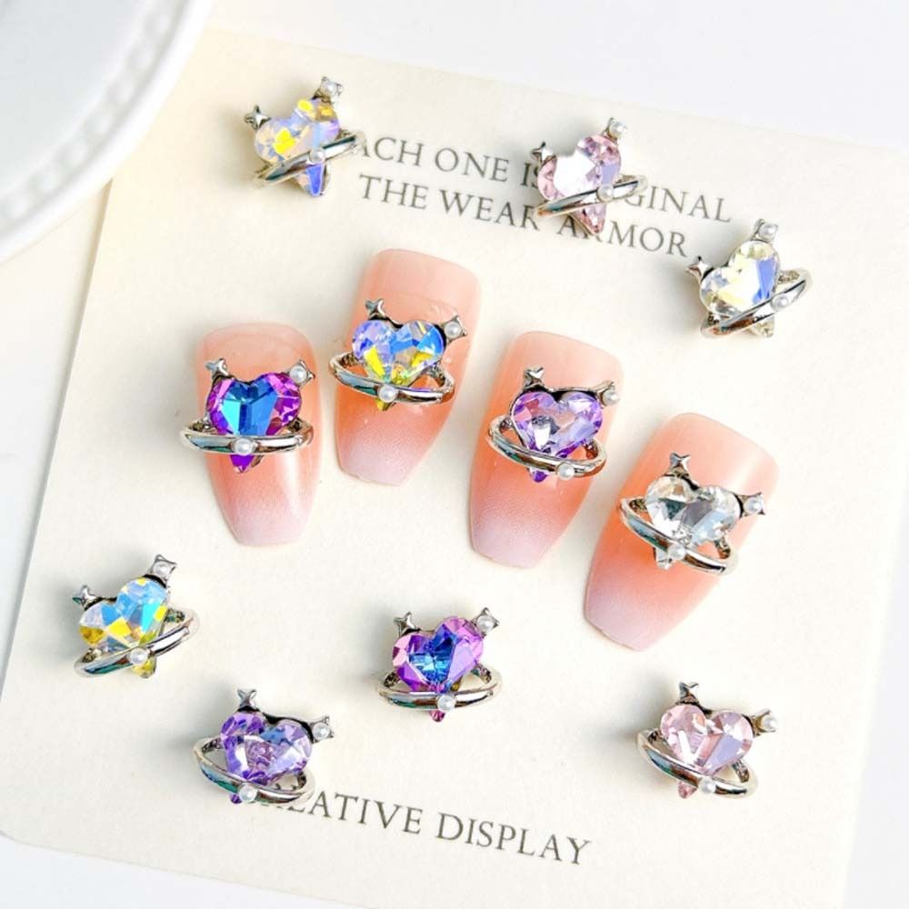 

2Pcs/set Manicure Ornaments Heart Nail Accessories Heart Nail Rhinestones Valentine Day
