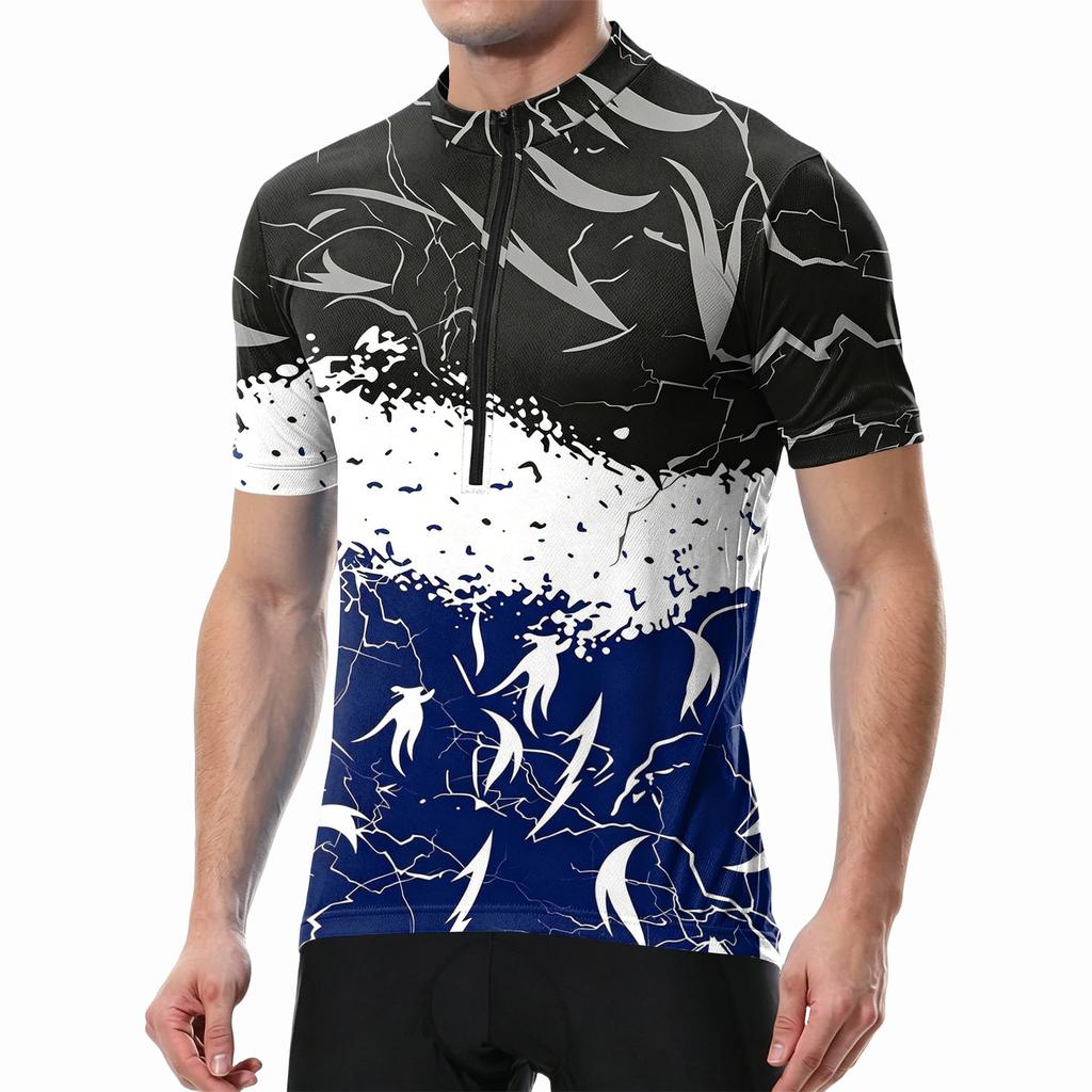Men Crew Neck Printed Zipper Breathable Quick Dry Short Sleeve Cycling Jersey Lightweight Comfortable Fit Top