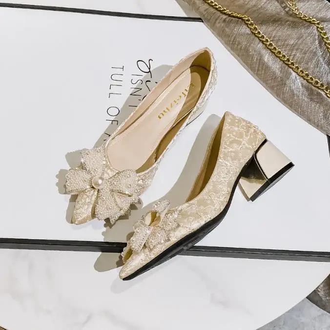 Tacones Altos de Mujer con Pedrería Punta Fina Tacón Grueso Zapatos de una Sola Pieza Zapatos de Fiesta Oficina Boda Talla Grande 35-43 Zapatos de Mujer
