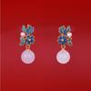 Chinese Style Imitation Hetian Jade Earrings Women Vintage Enamel Round Bead Earrings Ancient Gold Craft