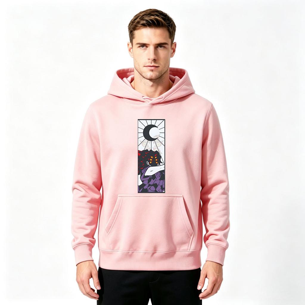 Men's Anime 6 Eyes Demon Print Pullover Hoodie Casual Long Sleeve Hooded Sweatshirt for Daily Wear