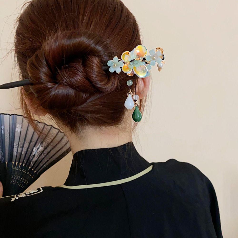 Wooden Hanfu Hair Chopsticks  Flower Hair Fork Elegant Chinese Style Hair Stick  Girls
