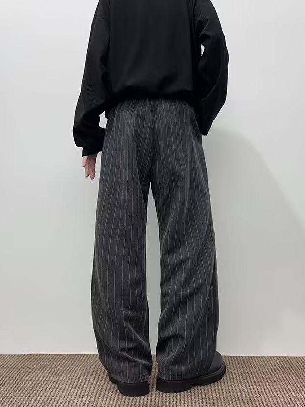 Men's Retro Slim Fit Striped Dress Pants - Casual, Loose, High Street Style for Spring and Autumn