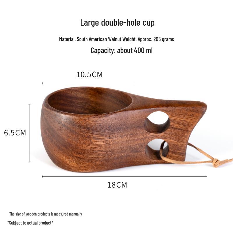 South American Walnut Coffee Cup with Finnish Design and Anti-Scald Acacia Wood Lanyard Handle