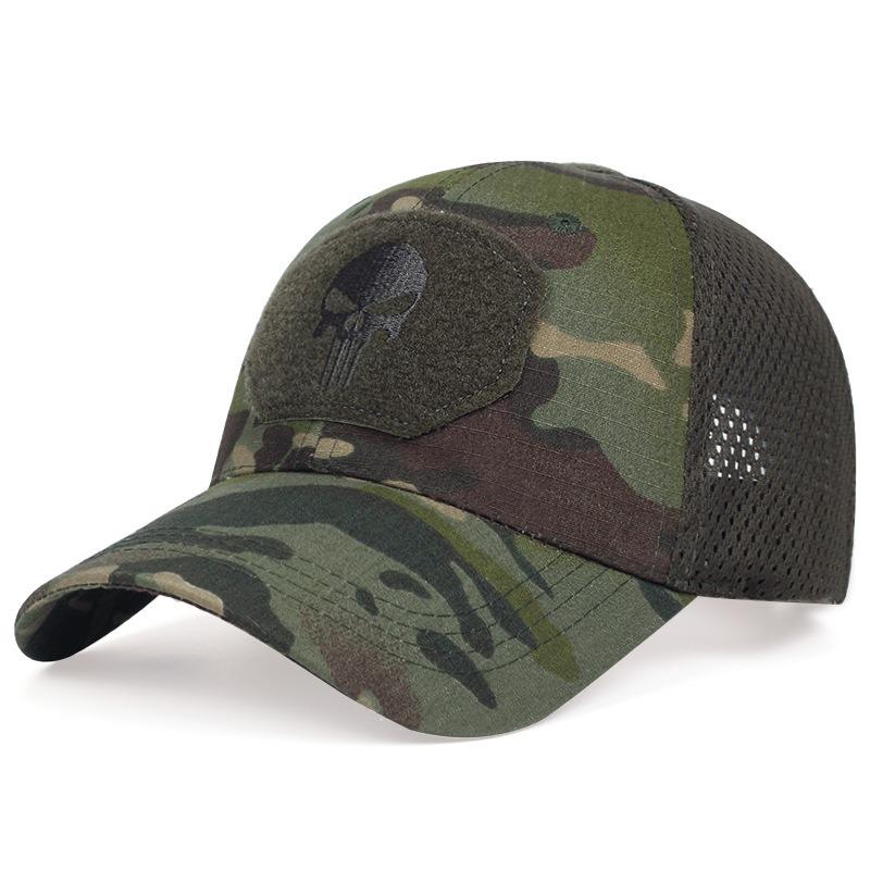 Military fan outdoor camouflage baseball net hat, special forces tactical camouflage hat, skull sunshade Velcro cap Adjustable