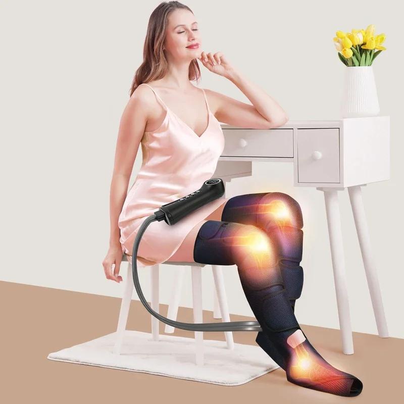 Air Compression Portable Leg Massager With Heat For Foot Calf Thigh Circulation With Portable Handheld Controller