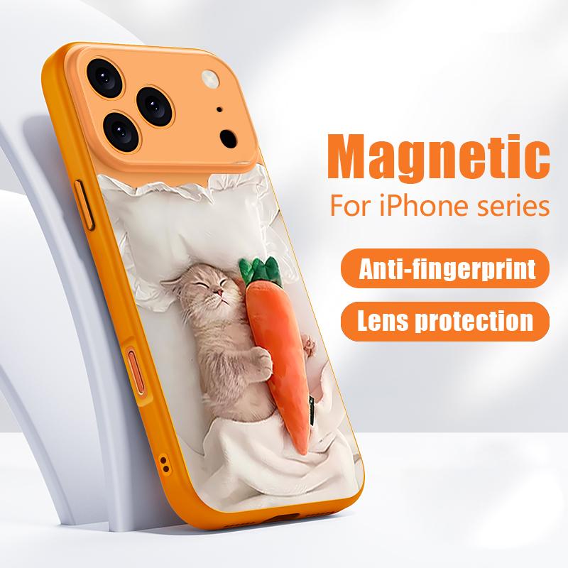 Magnetic For Magsafe Case For iPhone 17 Pro Max Sleeping Cat Carrot Pattern Skin Feeling Cover For iPhone 16 15 14 13 Pro Max
