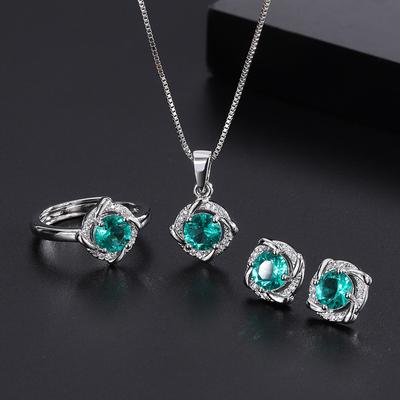 Source Smycken Tredelat Set S925 Silvernål Simulerad Vit Diamant Grön Diamant Örhängen Hänge Halsband