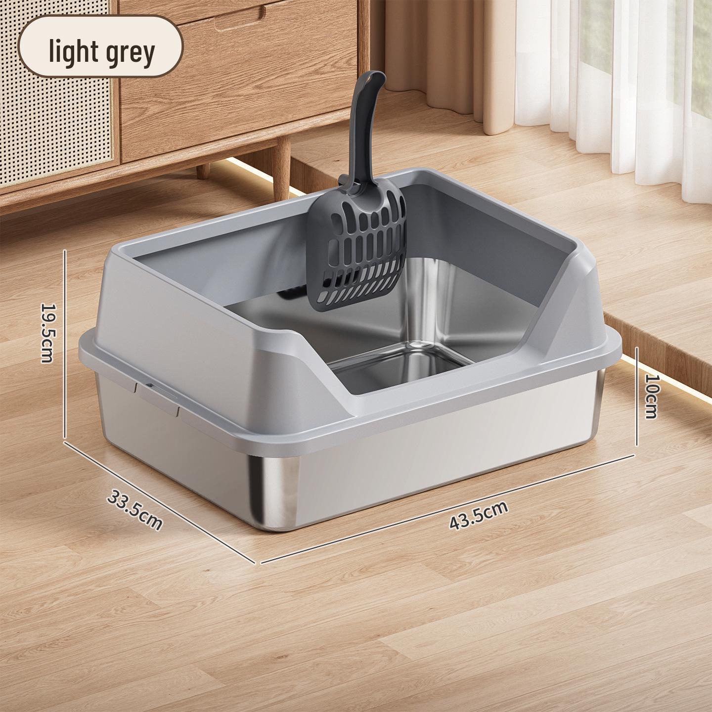 Stainless Steel High-Walled Top Entry Cat Litter Box Includes Scoop and Anti-Slip Sticker