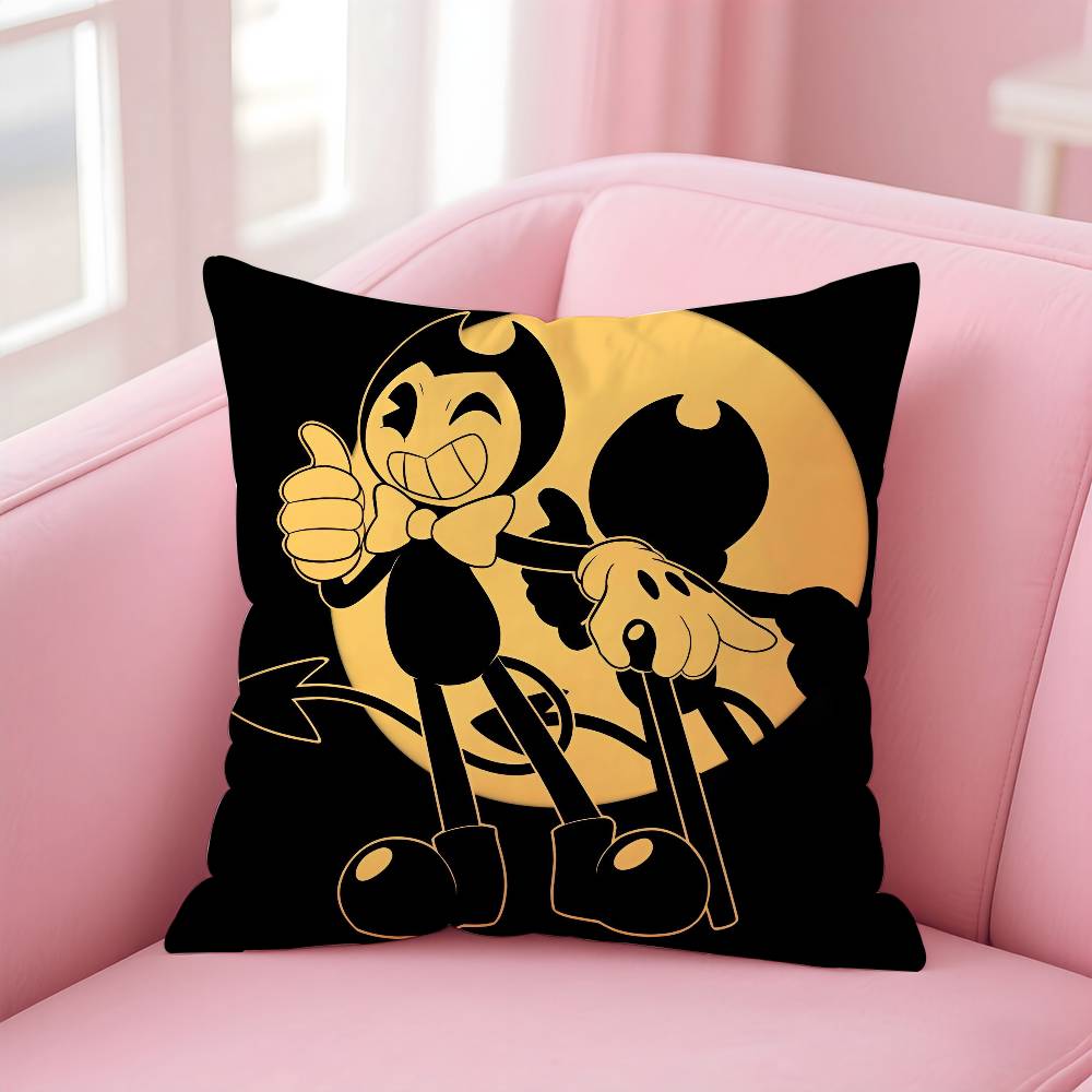 Anime Bendy and the Ink Machine Pillow Case Anti-dustmite Pillowcase Invisible Zipper Silky Short Plush Sofa Cushion Cover