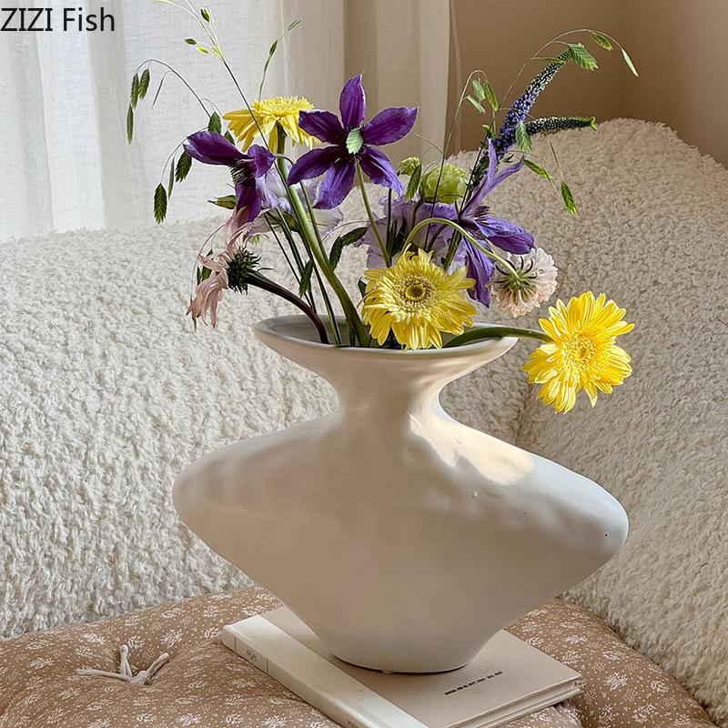 Creative Wrinkled Texture Ceramic Vase Hydroponics Plant Pots Table Decoration Flowers Arrangement Vases Room Aesthetic Decor