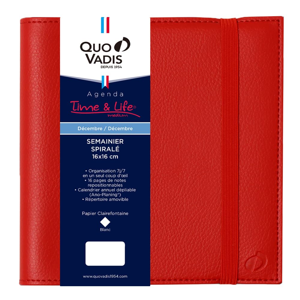 

Quo Vadis Planner Diary and Life Starts December Square Size French Vermilion QUOVADIS qv540vm [2025 Edition] Time 16x16 (Weekly Vertical, 2024,