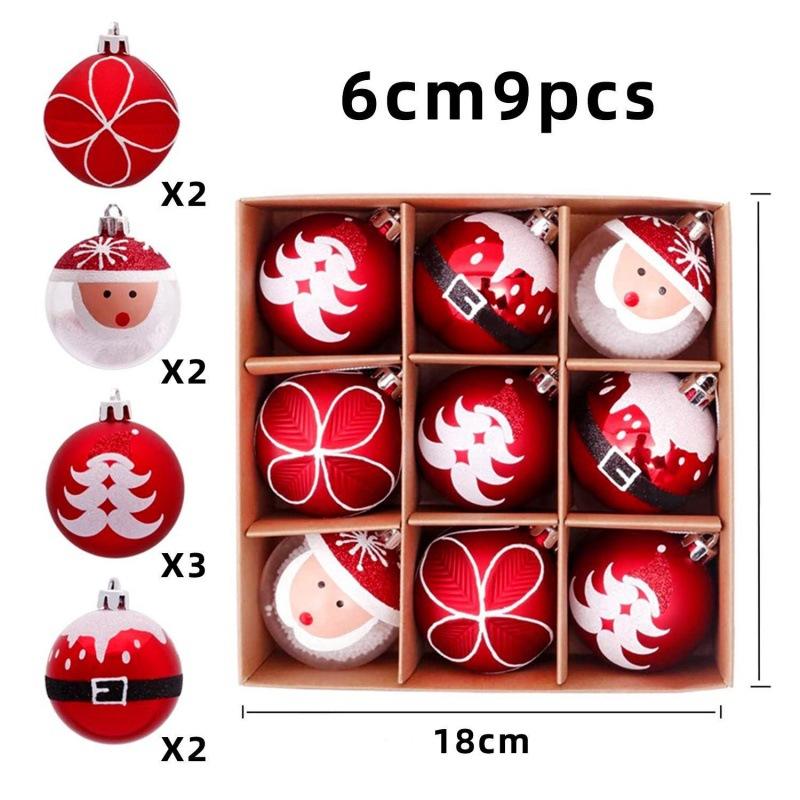 9PCS Painted Christmas Ball 6CM Santa Claus Pattern Hanging Ball Christmas Tree Decoration Pendant DIY Holiday Party Decoration