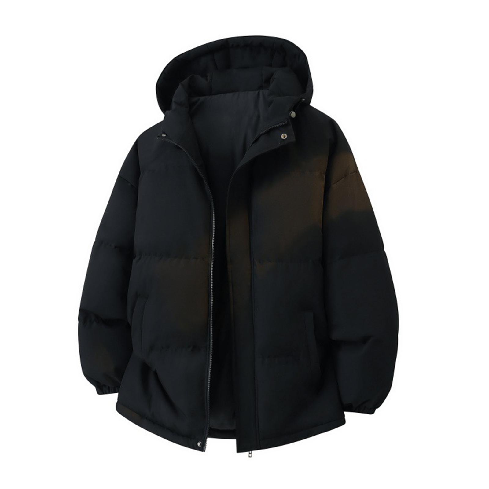 

Men s Solid Color Hooded Fleece Lined Jacket Casual And Warm Outerwear For Couples XL