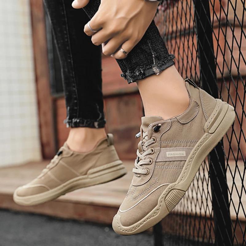 Men'S Canvas Shoes Summer Breathable Work Walking Sneakers Soft Bottom Non-Slip Lightweight Driving Loafers Sapato Masculino
