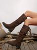 Fashion Platform Thick Heel Women Western Cowboy Boots Fashion Slip on Folded Pile Long Booties Female Shoes Autumn Winter