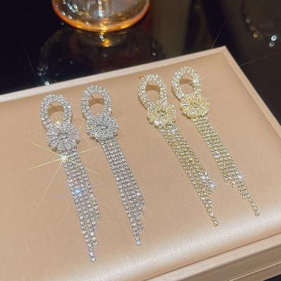 Pendientes de borla de pétalos Super Flash, pendientes largos de temperamento de alta calidad de lujo para mujer, pendientes de moda de aguja de plata 925