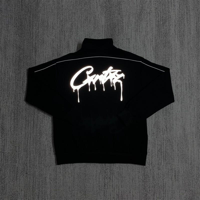 Mens Casual Stand Collar Zip Jacket Set Hip Hop Style Printed Loose Fit Teens