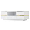 Modern Coffee Table with LED Lighting, Sofa Table, Semi-Open Shelf & 2 Doors, up to 30 kg Load Capacity, White + Golden Accents, 100×50×35.5cm
