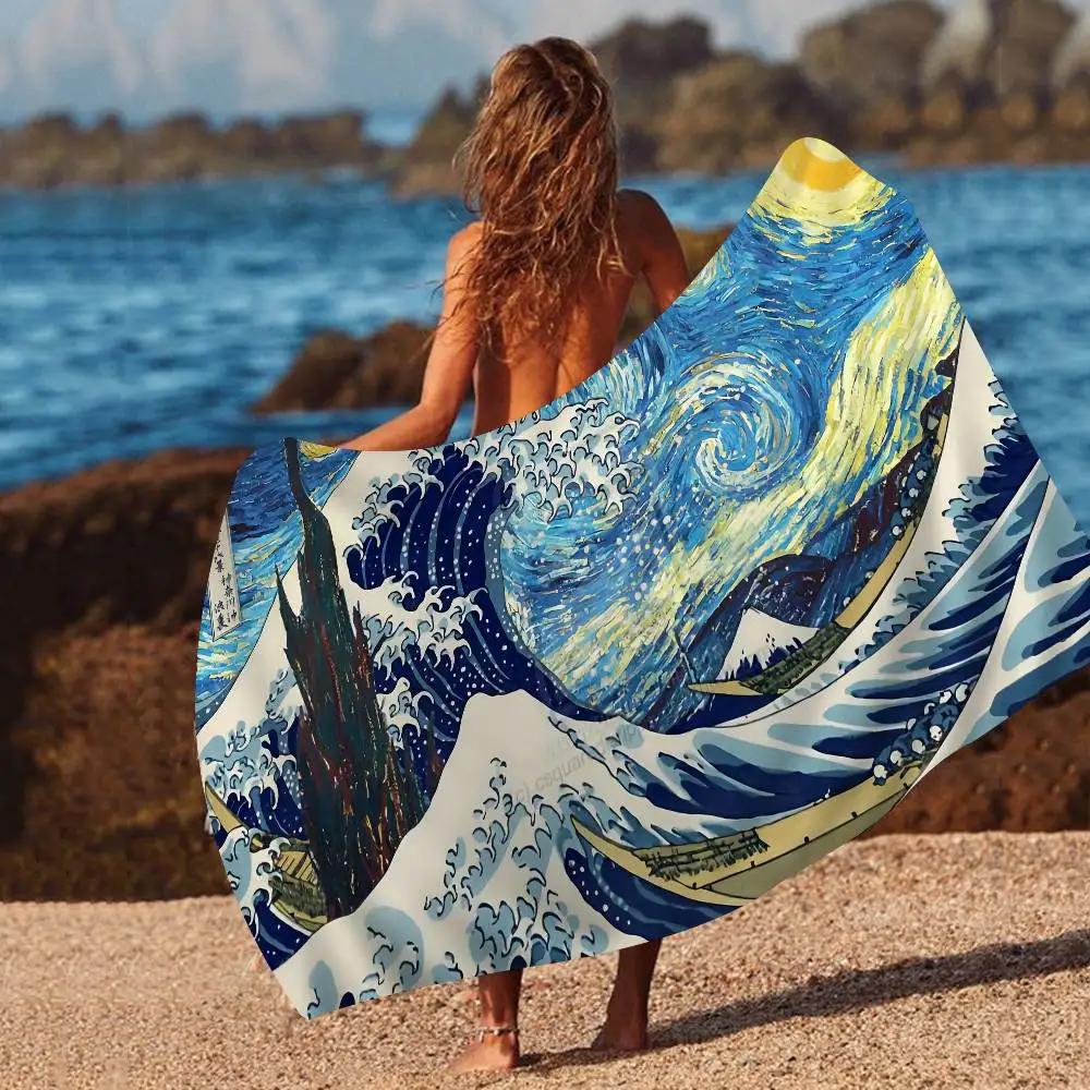 The Great Wave Off Kanagawa Microfiber Beach Towel Absorbent Quick Dry Soft Yoga Swimming Resort Mountain Climbing Towel