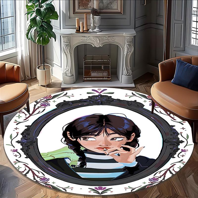 1pc Addams Family Wednesday9 Print Round Carpet Chair Round Carpet Suitable for Bedroom Living Room Home Decorative Carpet