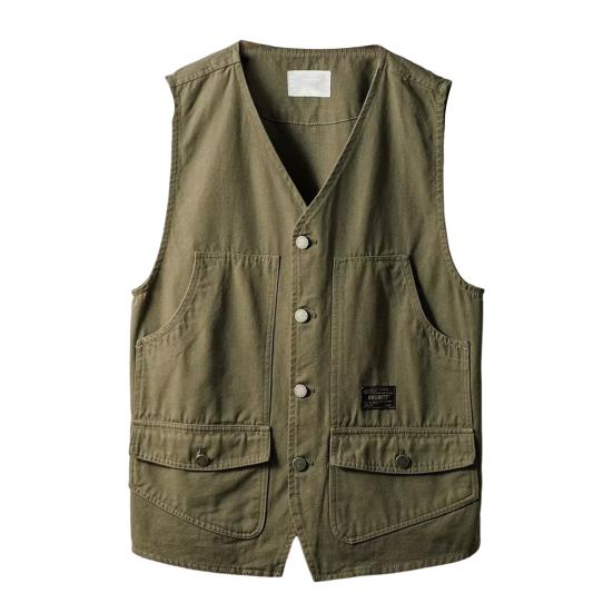 Jarní podzimní rybářská vesta Jednobarevné Kapsy Bez rukávů Výstřih do V Korejský styl Volná vesta pro outdoor