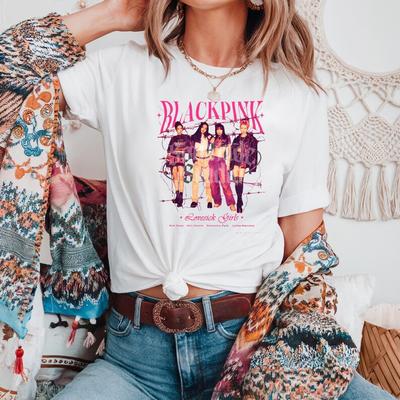 Blackpink T-Shirt Unisex, Kpop Black Pink Tee, Rahmenloses Black Pink Shirt, Geschenk für Blackpink-Liebhaber, Süßes Kpop Unisex T-Shirt