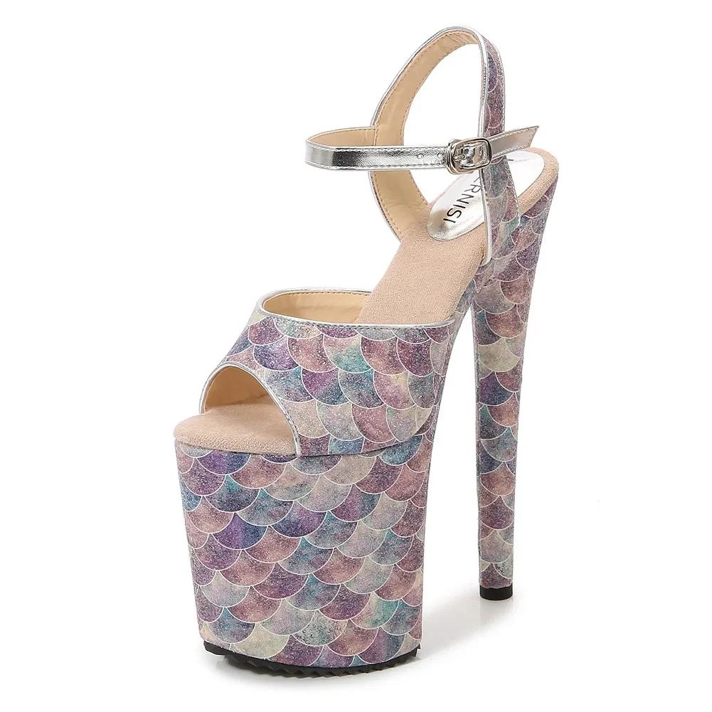 Fashion Roman Hollow Black Patent Leather Stripper 20CM Women's Sandals Shallow Summer High Heeled Shoes Office Lady Work Sexy Elegant