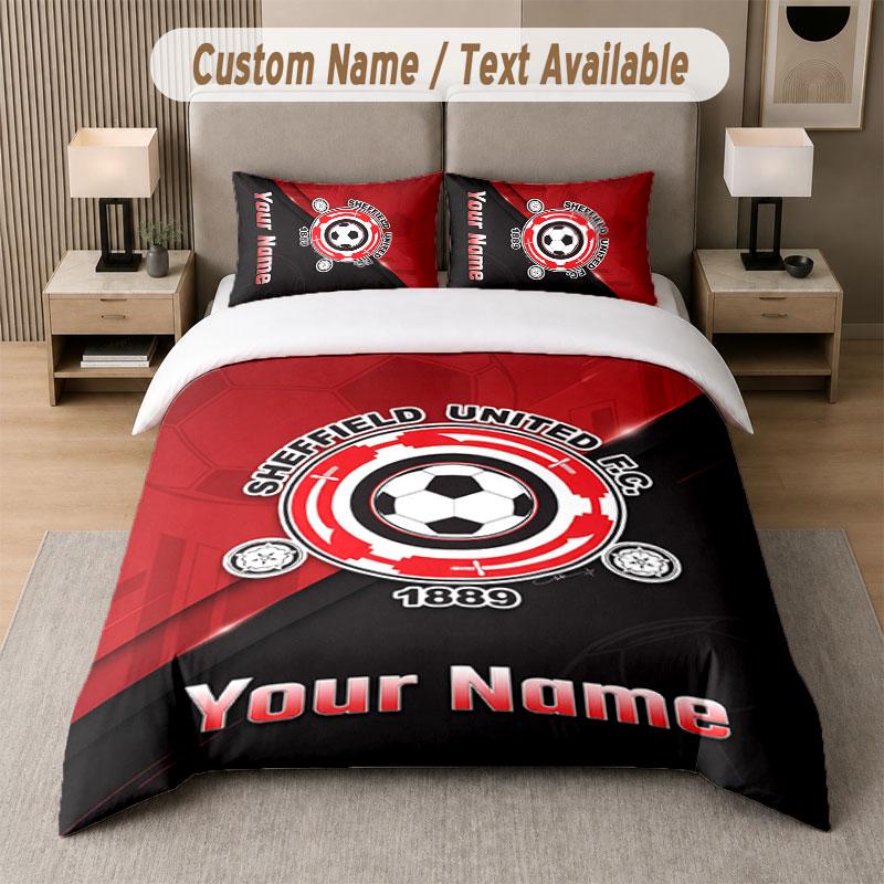 Maßgeschneidertes Bettwäsche-Set Sheffield United FC Muster, Druck Name Text 1 Bettbezug plus 2 Kissenbezüge Heimtextilien