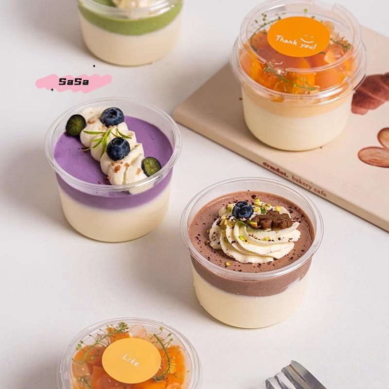 50Pcs Clear Disposable Plastic Dessert Cups with Lid Mousse Cake Holder Acrylic Food Packaging Box In 150/250/380ml Sizes