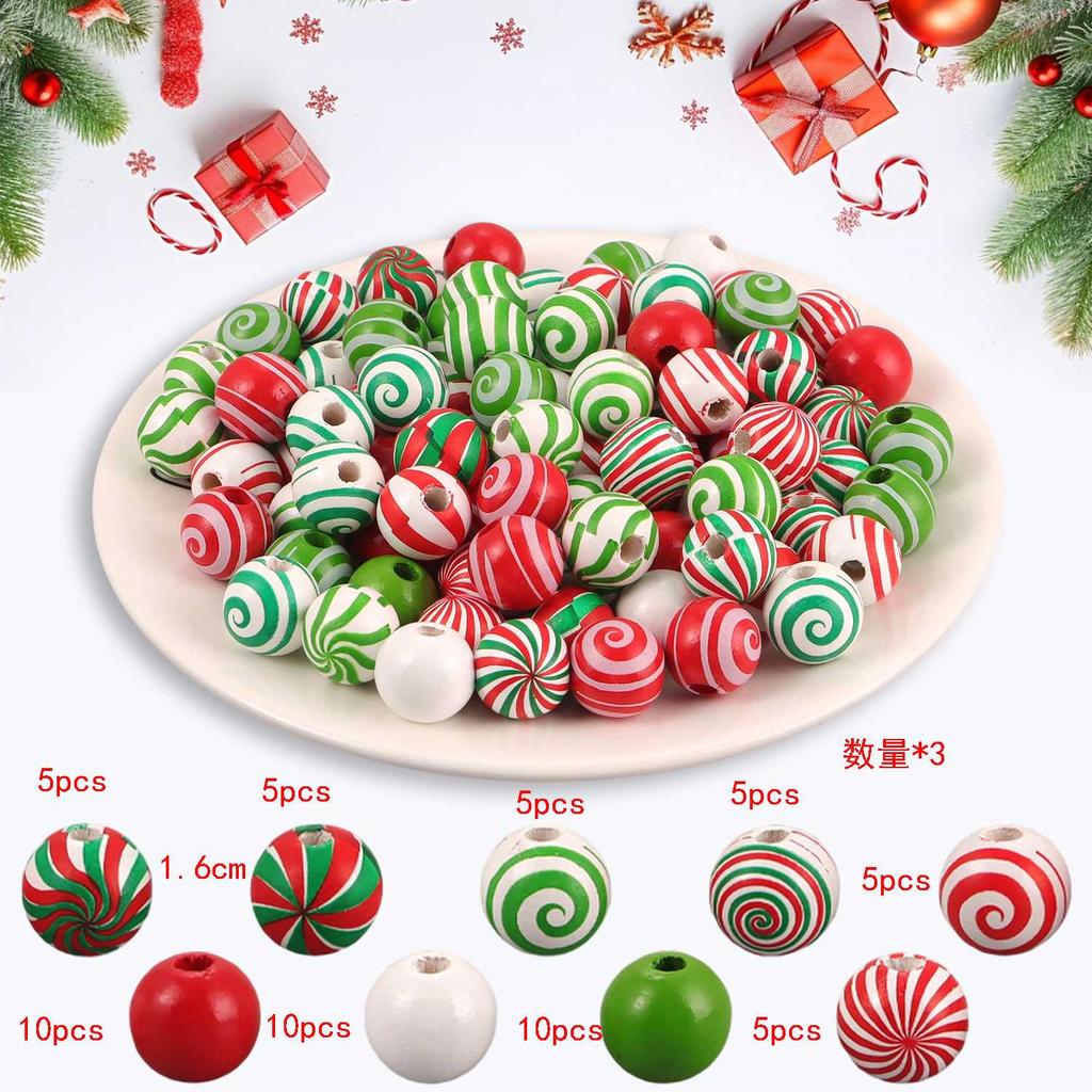 Random size quantity Christmas wooden beads Christmas wooden beads Christmas round beads Winter pine round beads natural wood