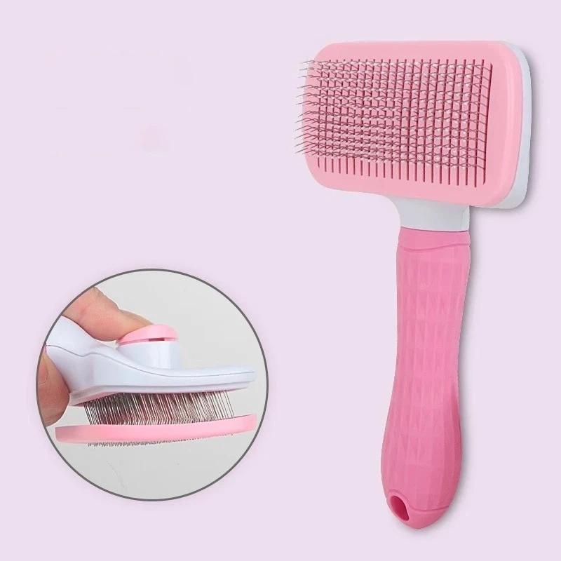 One Button Self Cleaning Pet Grooming Brush Effective Fur Remover for Cats Dogs Lightweight Portable for Outdoor Use