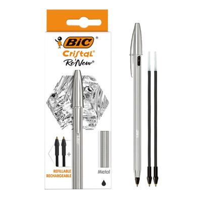 Bic Japan Bic Crystal Black Kugelschreiber mit 2 Nachfüllminen Re'New 1.0 (CRBLK-3P)