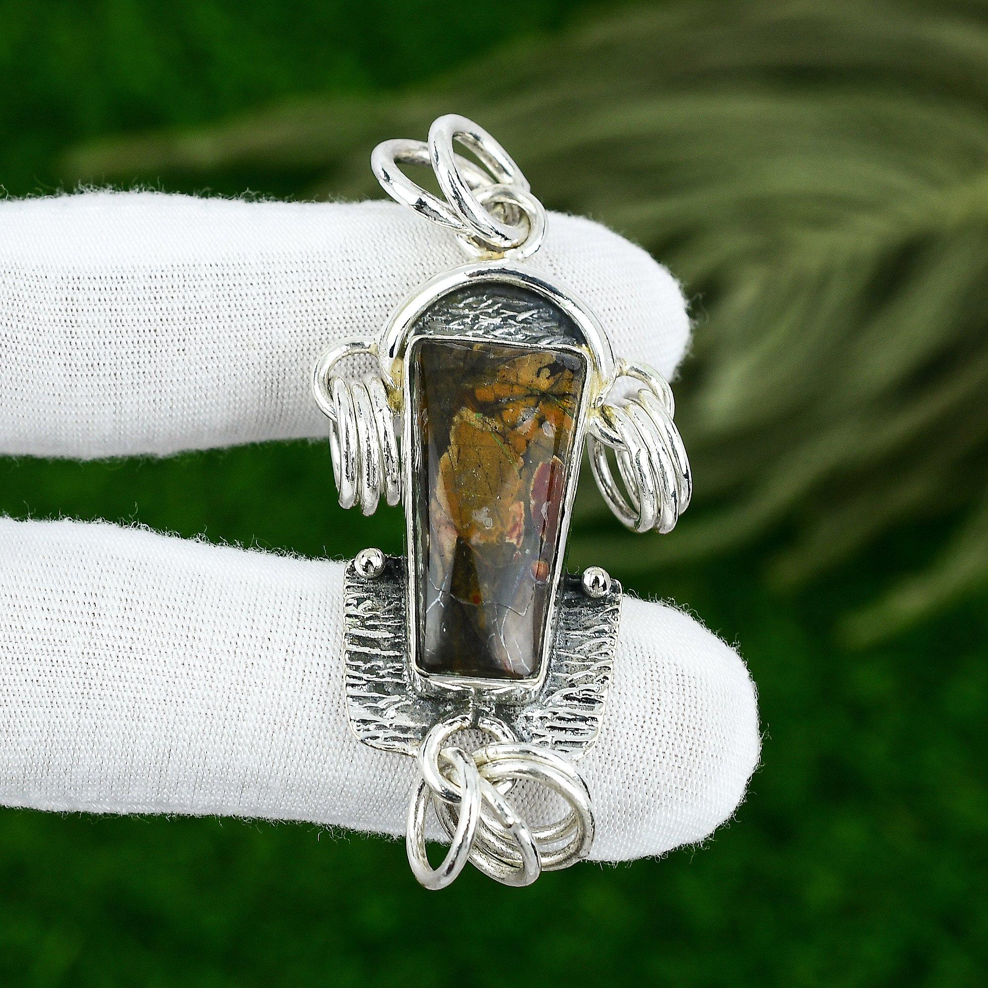 Sterling Silver Fruit Jasper Gemstone Elegant Engagement Handcrafted New Pendant