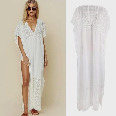 "European & American Cotton Patchwork Embroidered High-Slit Loose Beach Dress"