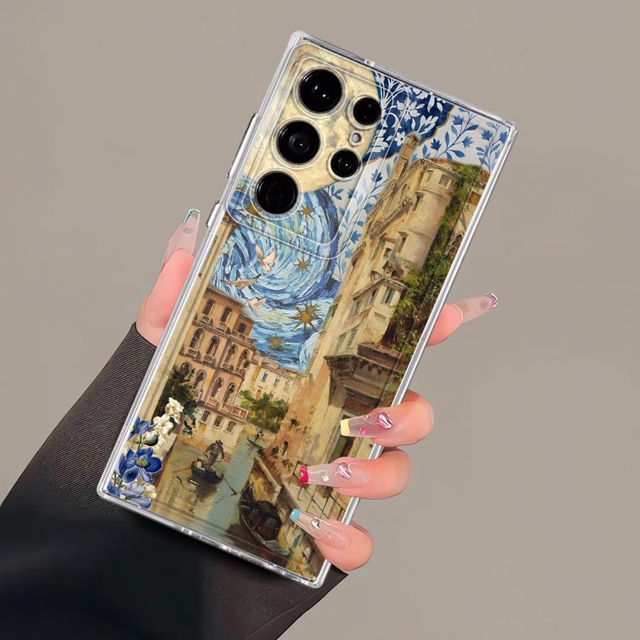 

Чехол для Samsung Galaxy S26 Note 20 Ultra 10 S25 Edge S21 S22 FE S24 S20 Plus S23 Ultra Чехол для телефона Масляная живопись Небо Луна Galaxy S22+ 5G