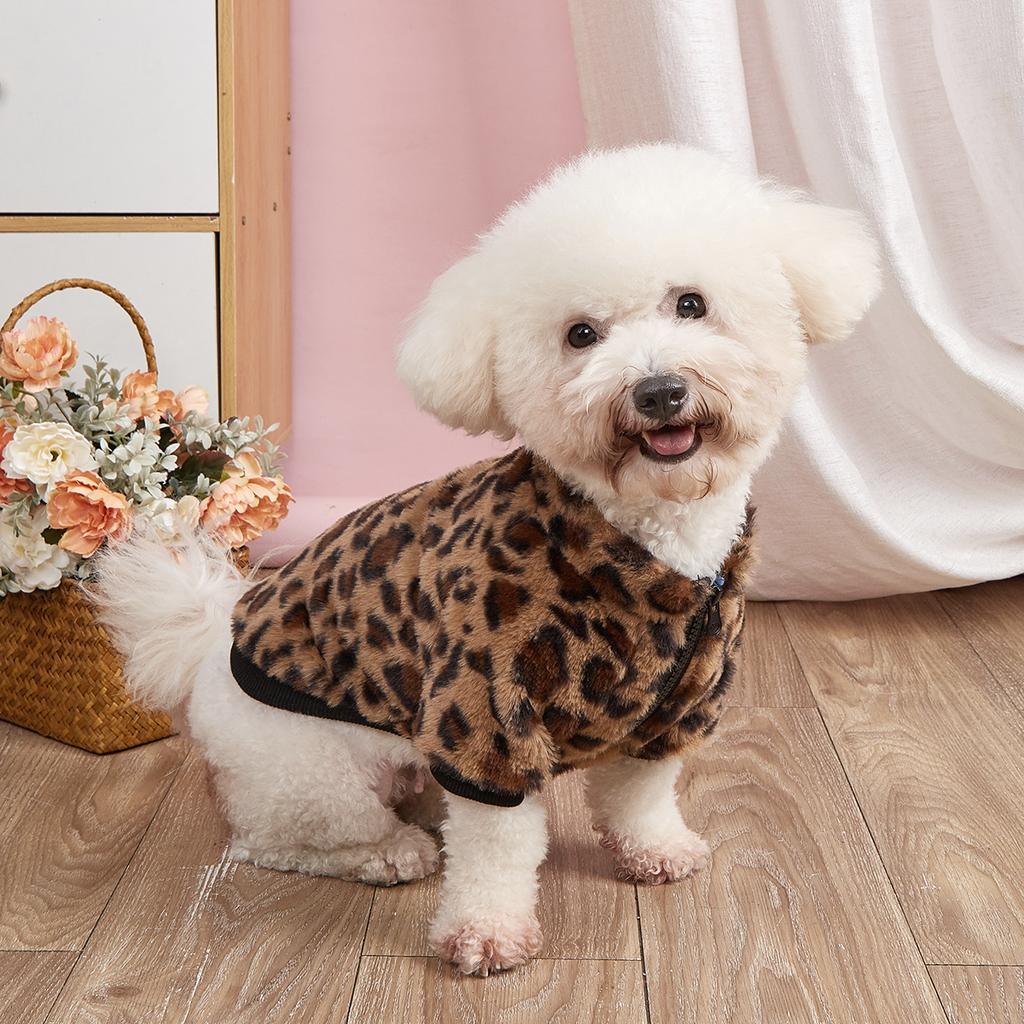 Haustierkleidung für Hund Katze Welpe Tanktop Bunt Leopard Fuzzy Mantel Sweatshirt Hundeoutfits für Kleine Mittelgroße Hunde für Herbst Winter