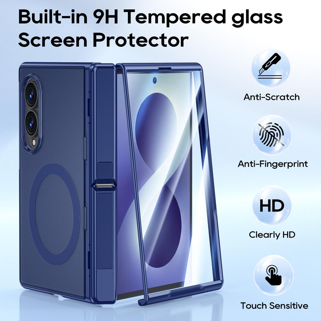 Samsung Galaxy Z Fold 8 Faltbares Case mit integriertem 9H gehärtetem Glas Displayschutz und Kameraschutz - Blau