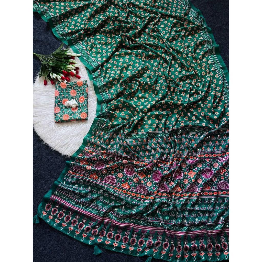 New Top Hot Trending Ajrakh Print Saree