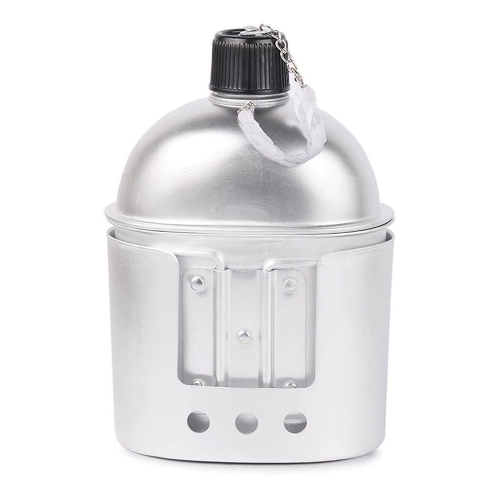 Outdoor Military Water Bottle & Survival Gear Set - Portable Tactical Lunch Box & Alcohol Stove (4-Piece)