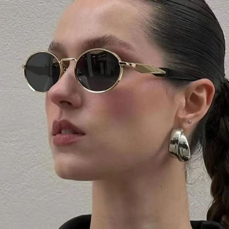 New Style Women's Oval Glasses Frame Metal Material Sun Glasses Cool Small Circular Photography Glasses Travel Leisure Shopping Eyewear UV400