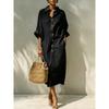 Abito Lungo Camicia Oversize da Donna con Collo a Revers Vestibilità Larga Manica Stile Coreano Casual Maxi
