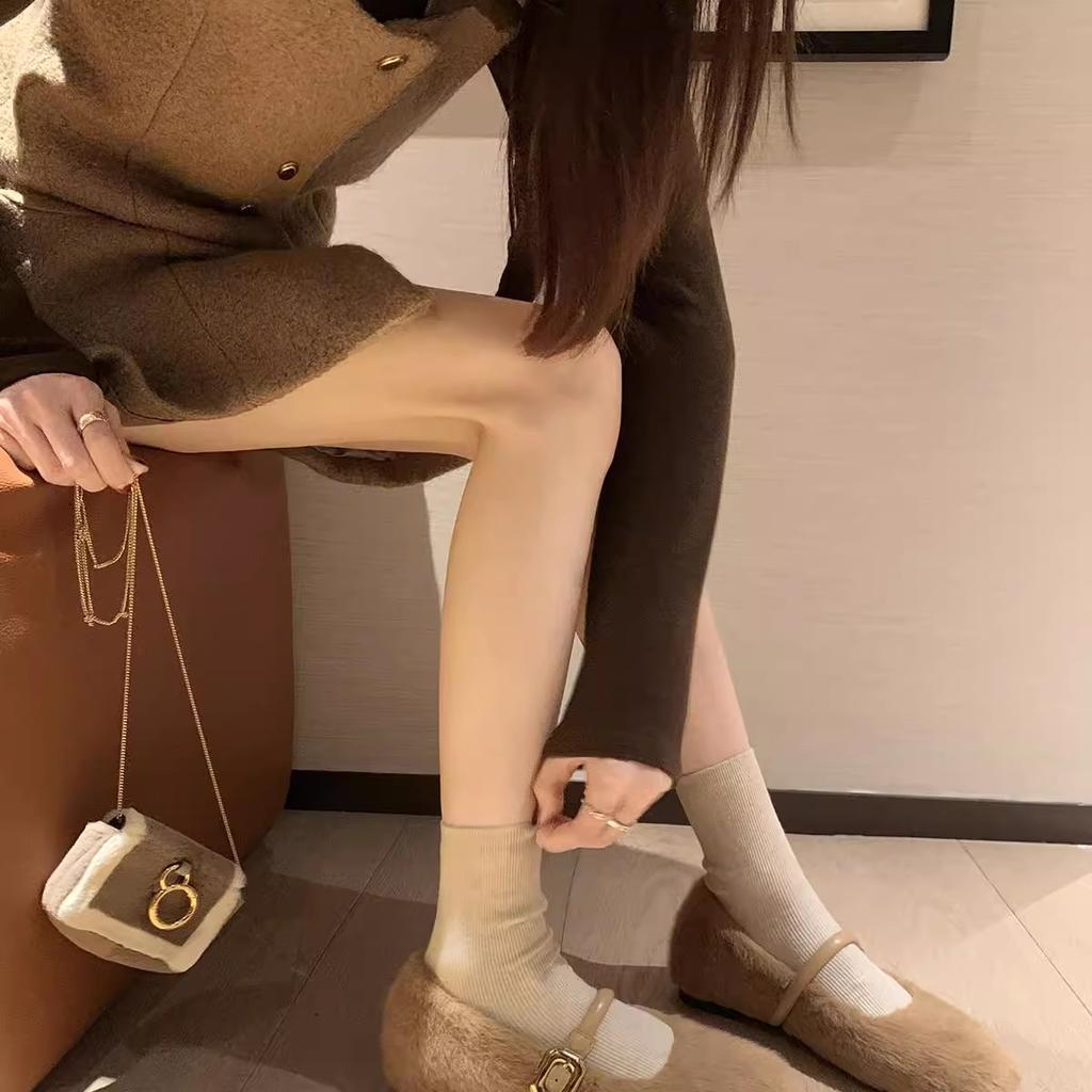 Wool Version~ Leather Ballet Style One-word Belt Inner Height Increase Mao Mao Mary Jane Single Shoes Women