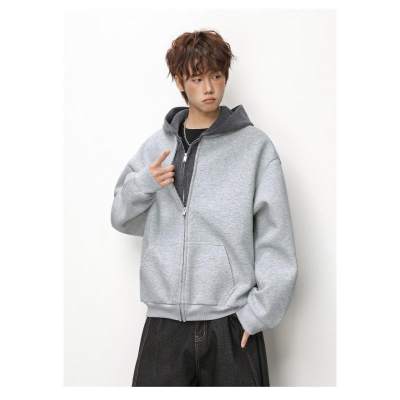 Men S Color Block Knit Splicing Hooded Cardigan Sweatshirt Casual Jacket